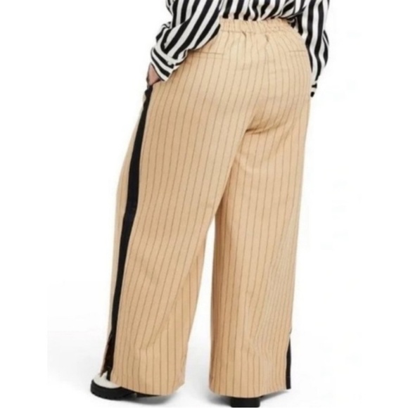 NWOT La Ligne x Target Pants Trousers Side Stripe Wide Leg Tan Black - Picture 3 of 16